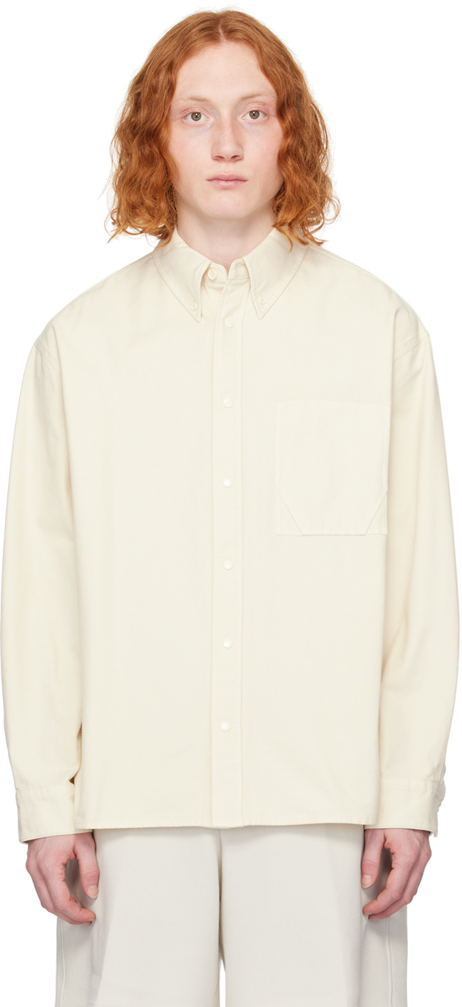 Shop Solid Homme Off-white Patch Pocket Shirt In 518e Beige