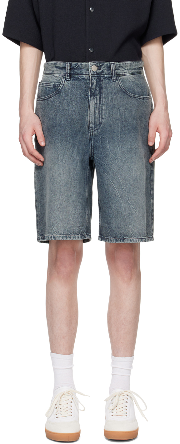 Shop Solid Homme Blue Washed Denim Shorts In 325l Blue