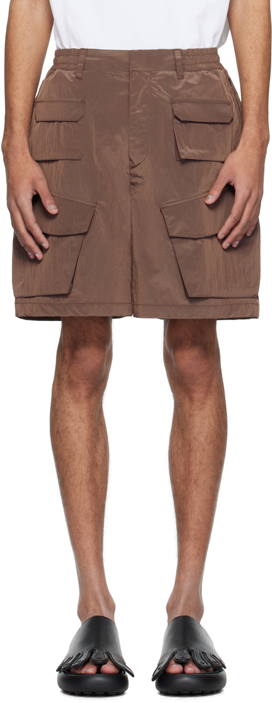 Solid Homme Brown Flap Pocket Shorts In 830d Mud