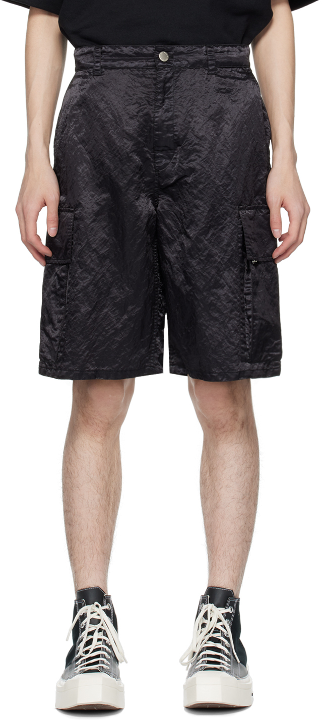 Shop Solid Homme Black Crinkled Shorts In 529b Black