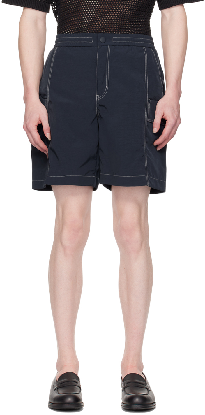 Shop Solid Homme Navy Stitched Cargo Shorts In 318n Navy