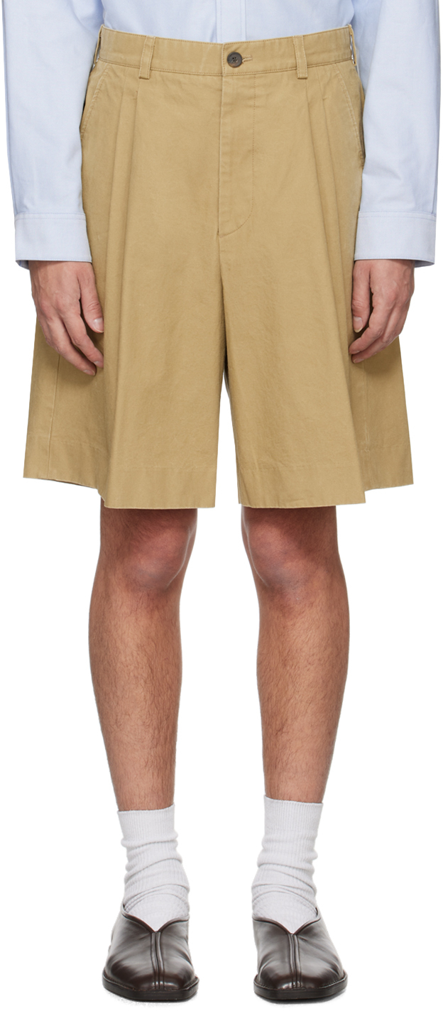 Solid Homme Beige Pleated Shorts In 829e Beige
