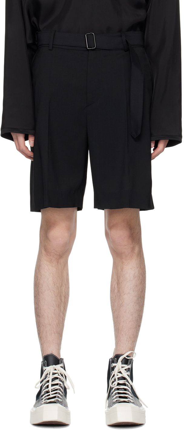 Shop Solid Homme Black Belted Shorts In 827b Black