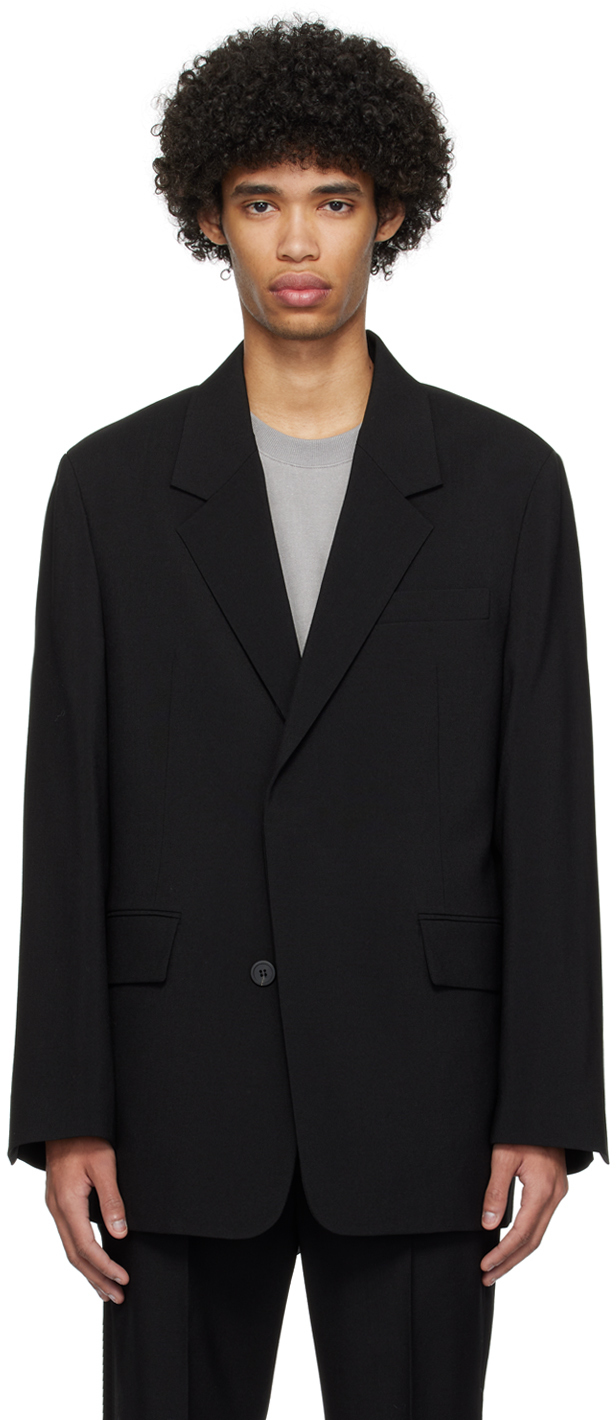 Solid Homme Black Concealed Button Blazer In 401b Black