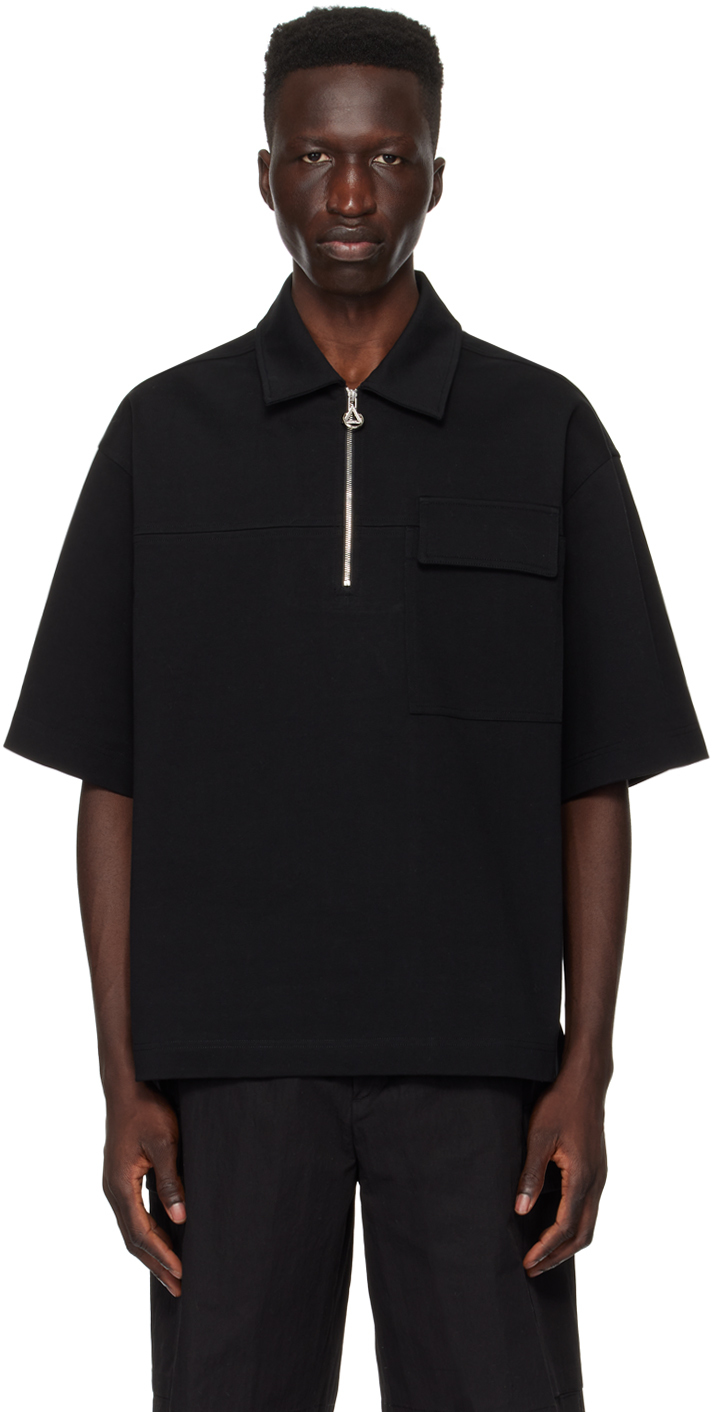 Shop Solid Homme Black Zip Polo In 720b Black