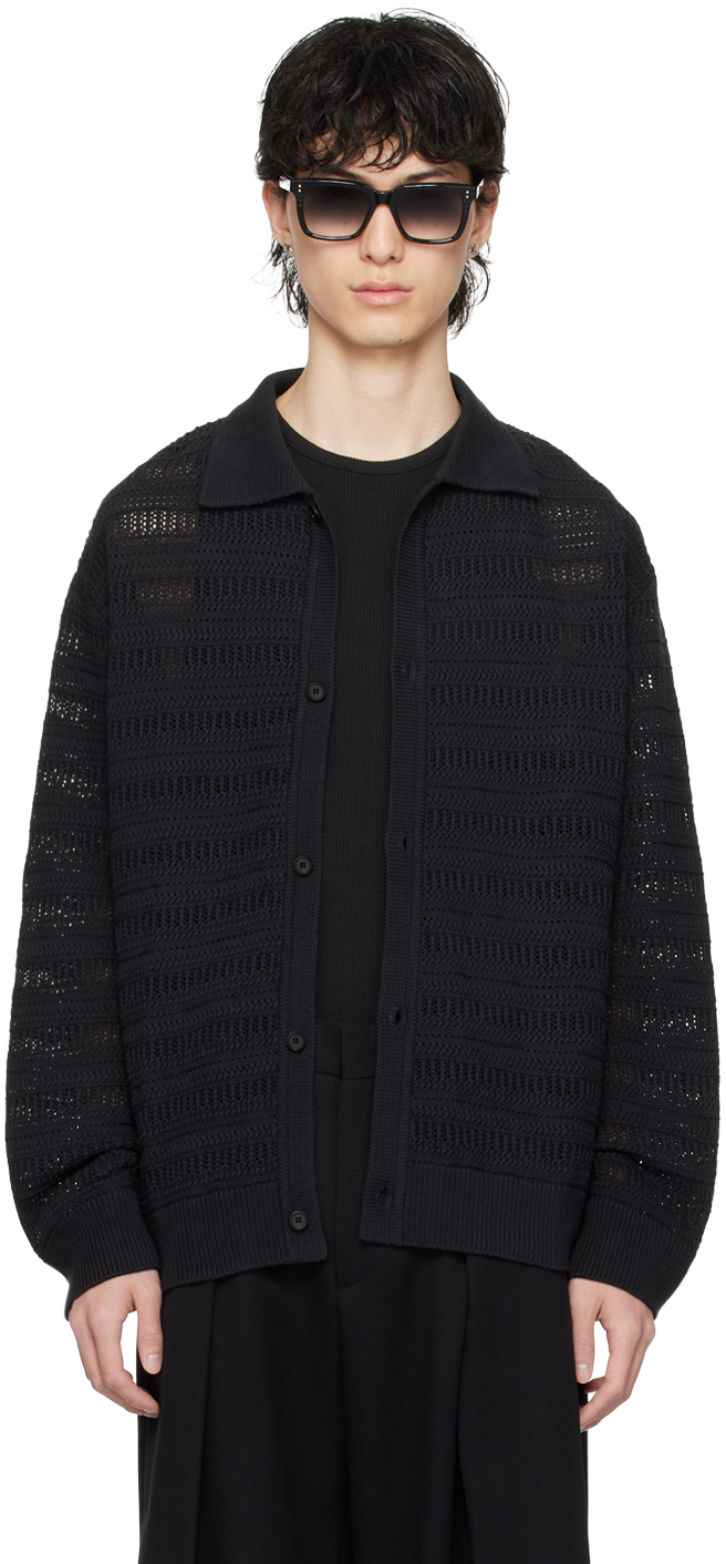 Shop Solid Homme Black Spread Collar Cardigan In 605b Black