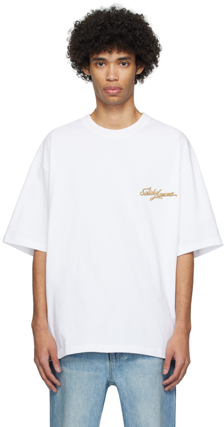 Solid Homme White Graphic T-shirt In 728w White