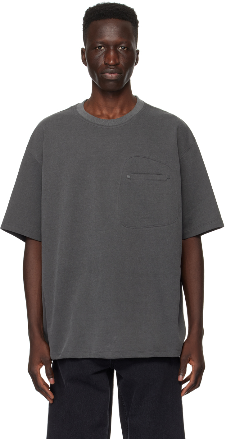 【関税込み】Solid Homme グレー レザーパッチ ポケットTシャツ schott（ショット）の「Schott/ショット/LEATHER POCKET TSHIRTS