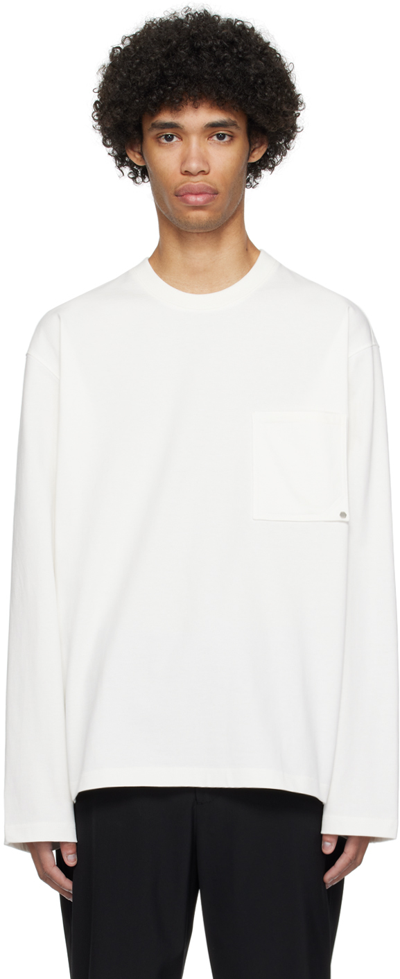 Solid Homme White Pocket Long Sleeve T-shirt In 714w White