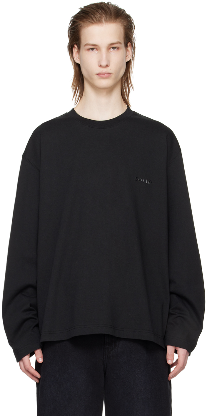 Shop Solid Homme Black Bonded Long Sleeve T-shirt In 710b Black