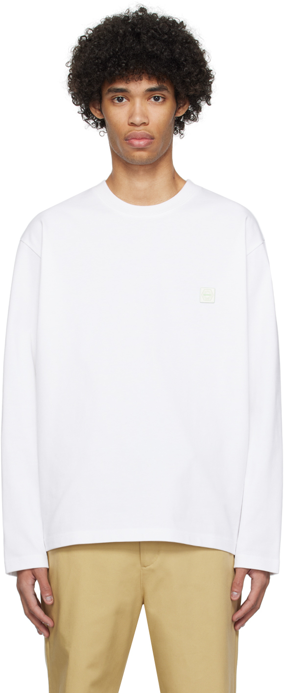 Solid Homme White Crewneck Long Sleeve T-shirt In 744w White
