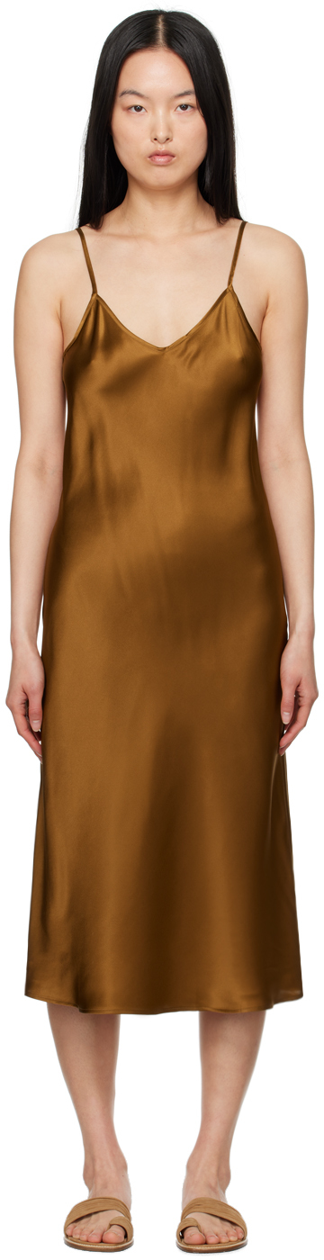 Brown 90's Slip Midi Dress by Silk Laundry on Sale