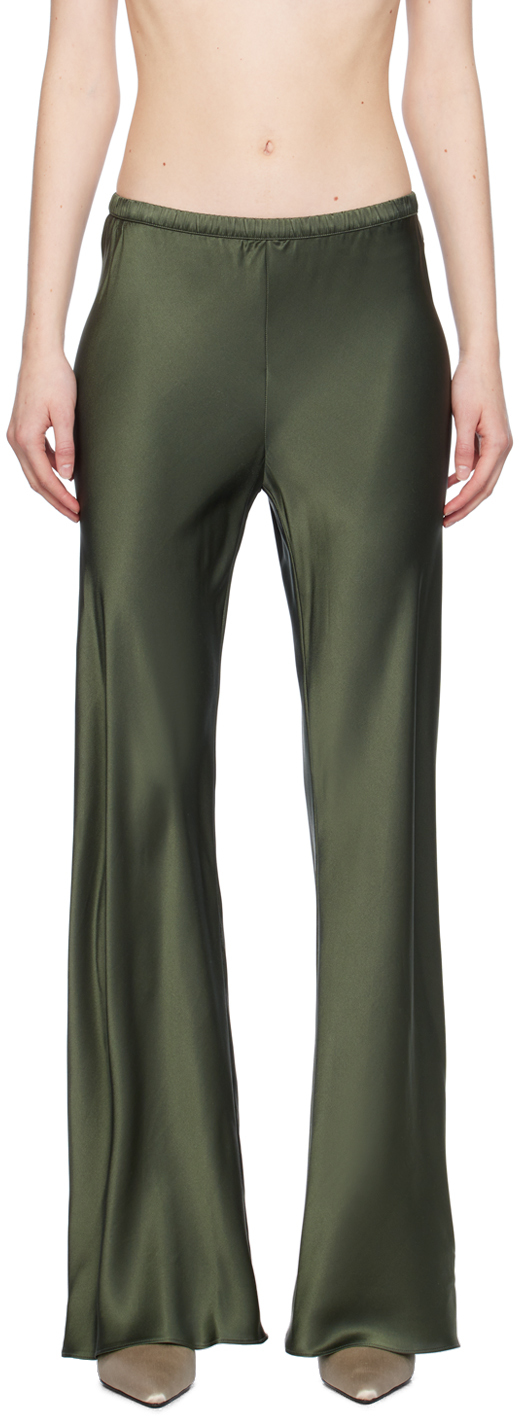 Silk Laundry Green Bias-cut Lounge Pants In Thyme
