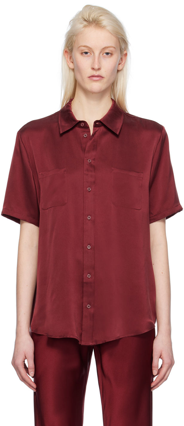 Silk Laundry Red Boyfriend Shirt In Garnet