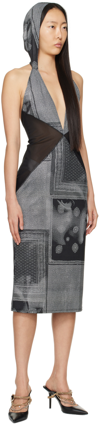 Miaou Black & White Joan Midi Dress In Sciarpa Print