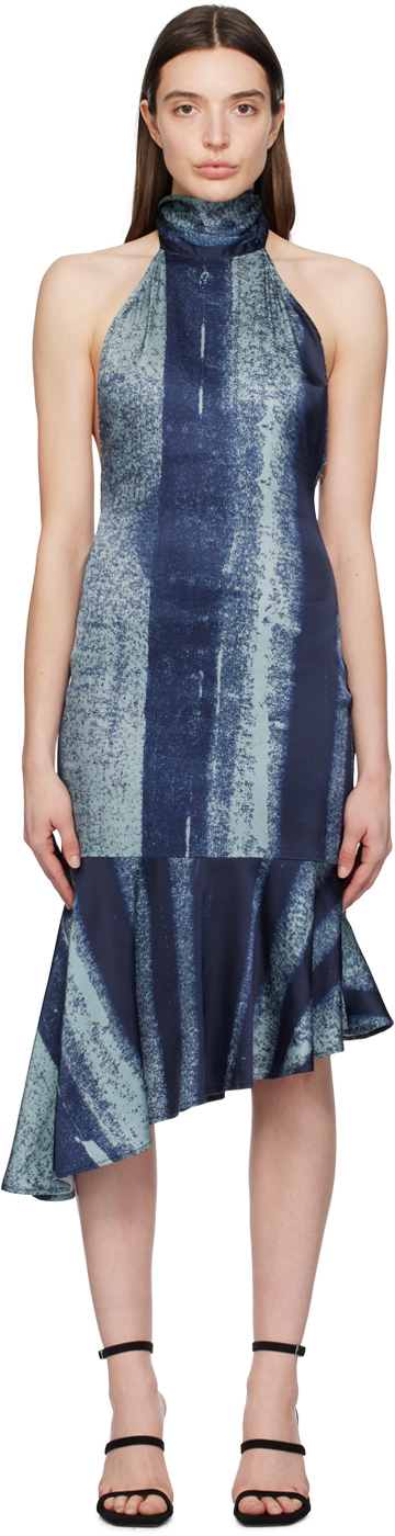 Miaou Womens Treading Blue Karina Abstract-pattern Stretch-satin Mini Dress