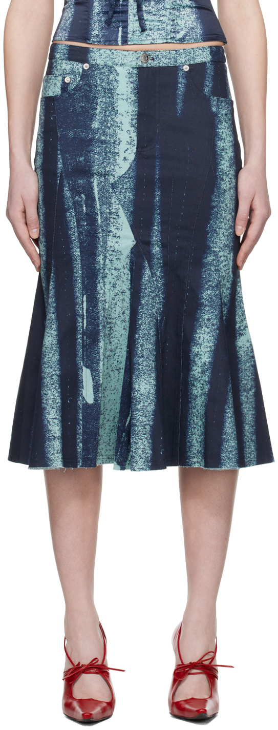Shop Miaou Blue Gaudi Midi Skirt In Treading Blue