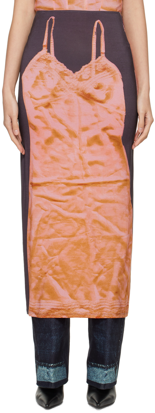 Miaou Gray & Orange Chiara Maxi Skirt In Lingerie Print