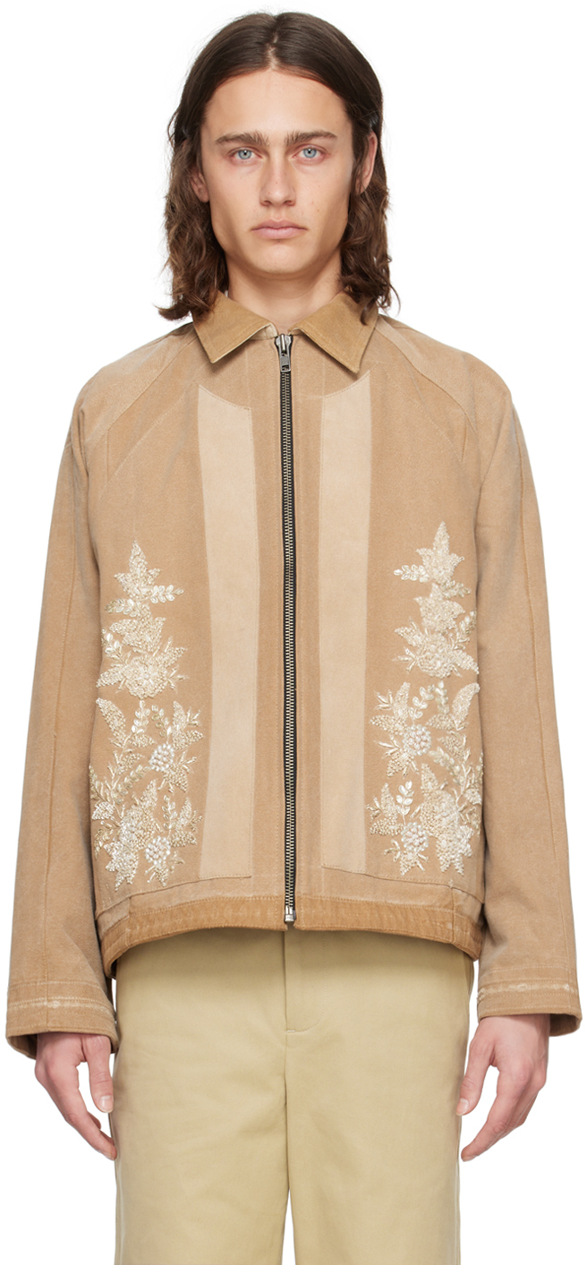 Shop Kartik Research Beige T-pattern Jacket In Beige/gold