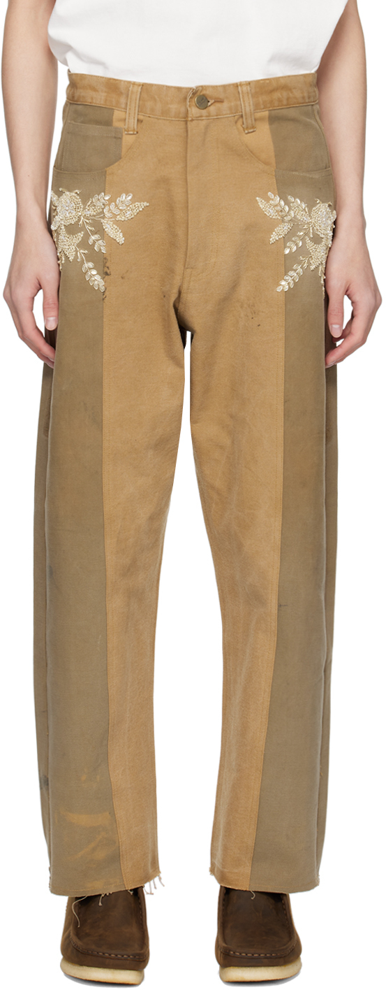 Shop Kartik Research Ssense Exclusive Tan Trousers In Beige/gold