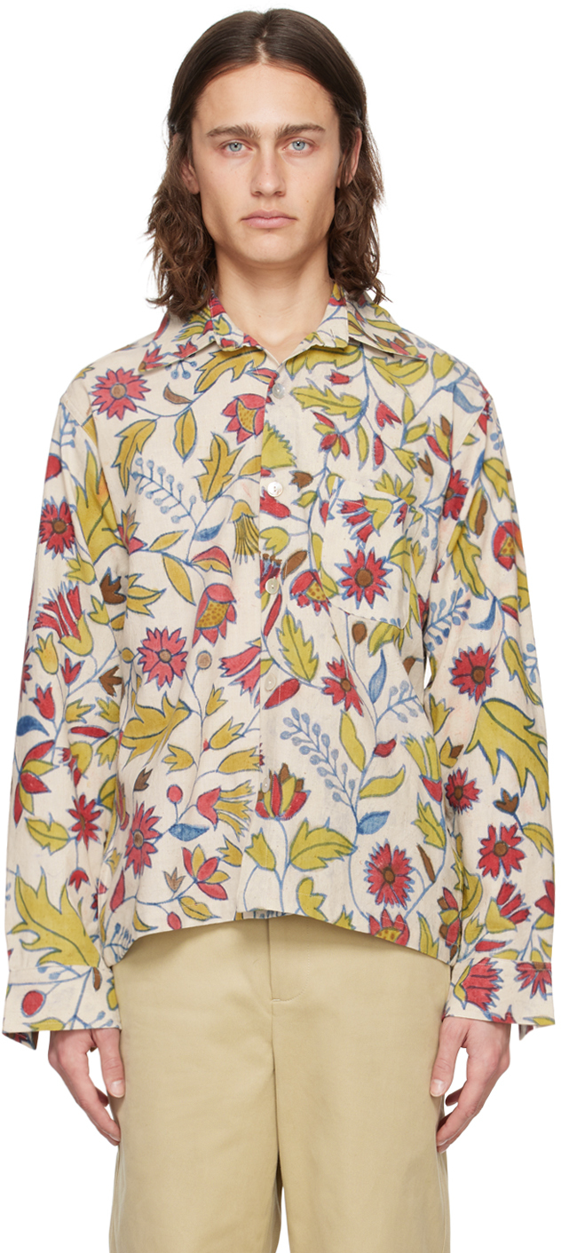 Shop Kartik Research Off-white & Yellow Floral Shirt In Ecru/pink/blue