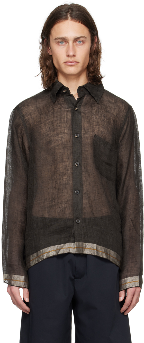 Kartik Research Contrast-tipped Linen-gauze Shirt In Brown/gold