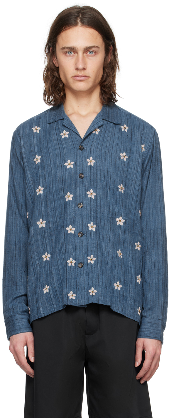 Shop Kartik Research Blue Embroidered Shirt In Indigo/violet