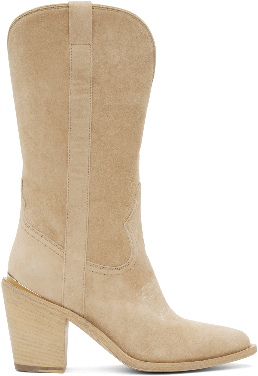 Partlow Leigh Anne Suede Western Ankle Booties In Sabbia
