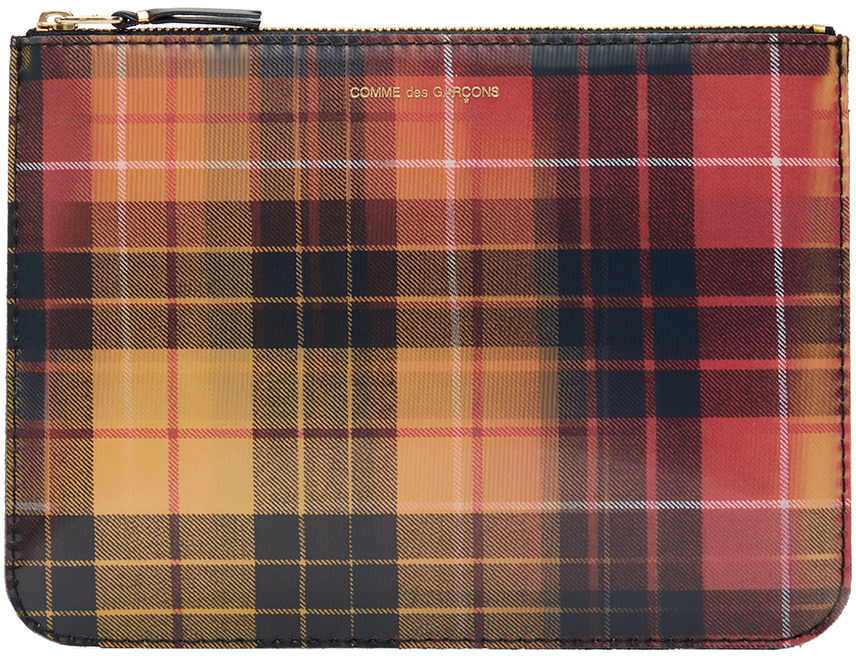 Comme Des Garçons Red & Yellow Lenticular Tartan Pouch In 2 Red/yellow