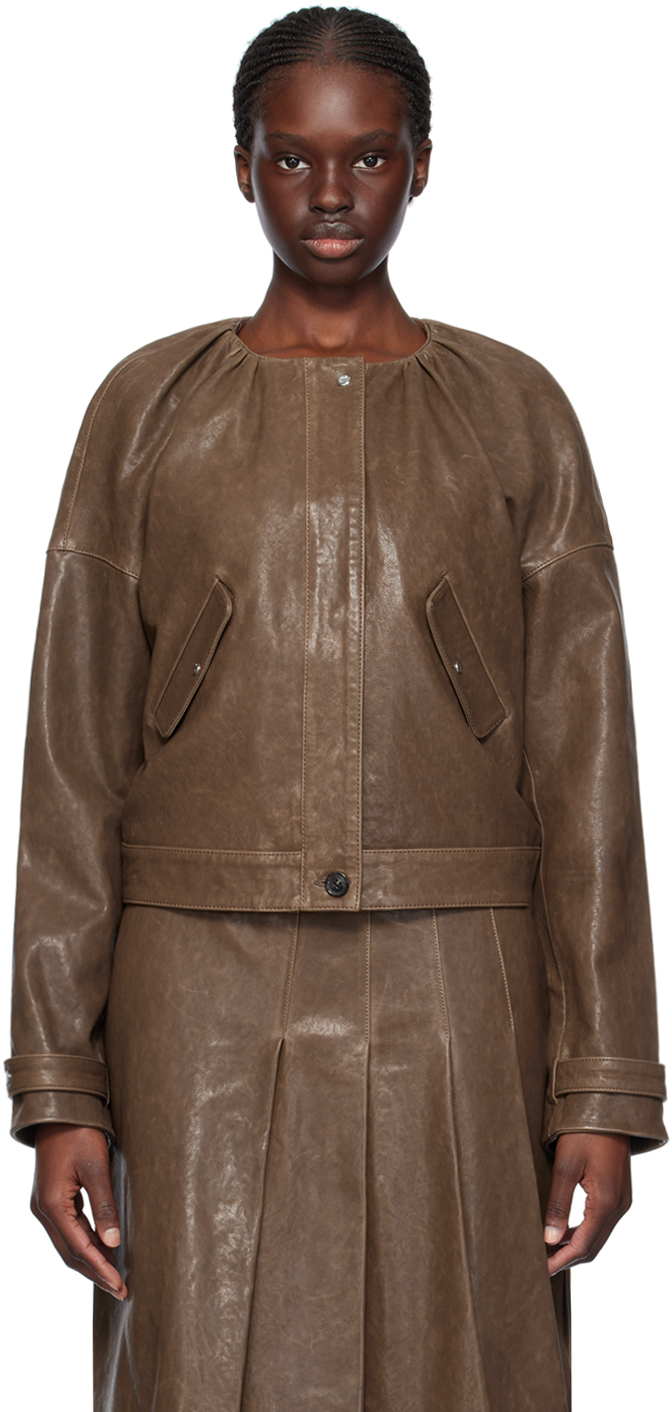 Shop Saks Potts Brown Margretha Leather Jacket