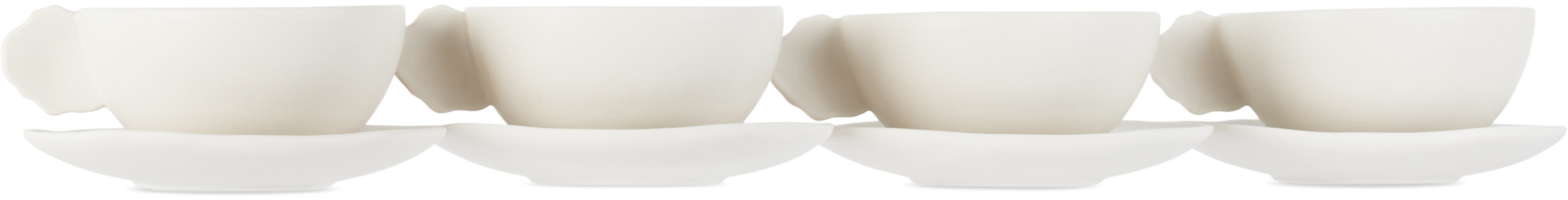 Jars Céramistes Off-white M Plume Cup & Saucer Set, 4 Pcs In Nacre