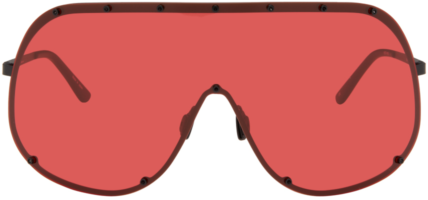 Rick Owens Black Shield Sunglasses In 903 Blk/red