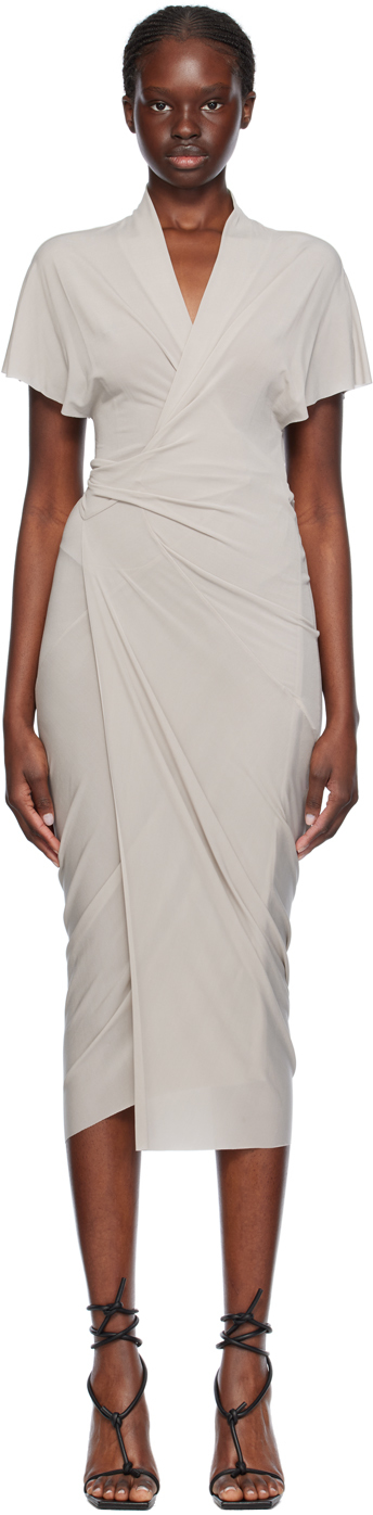 Shop Rick Owens Off-white Wrap Midi Dress In 08 Pearl