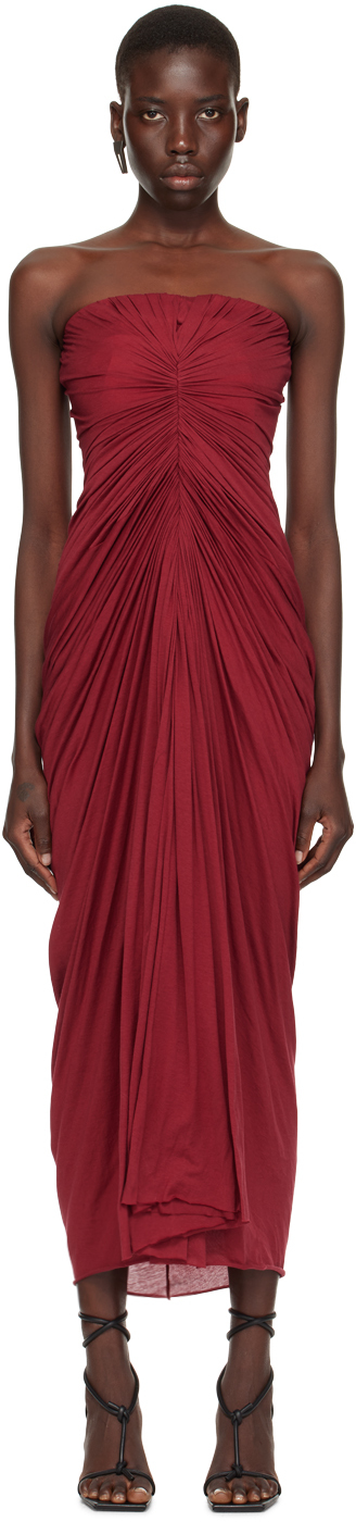 Shop Rick Owens Burgundy Radiance Bustier Midi Dress In 113 Cherry