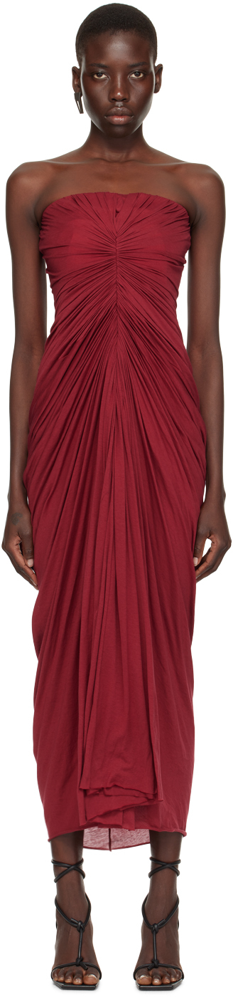 Burgundy Radiance Bustier Midi Dress by Rick Owens on Sale