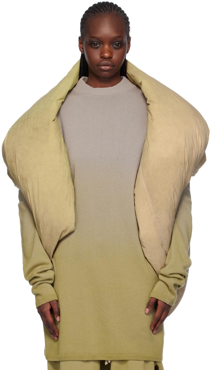 Rick Owens Moncler +  Taupe & Green Down Waistcoat In 28d Acid Degrade