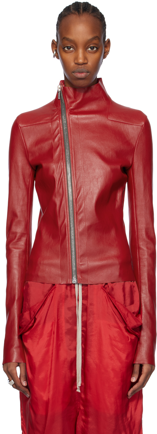 Shop Rick Owens Red Gary Leather Jacket In 03 Cardinal Red