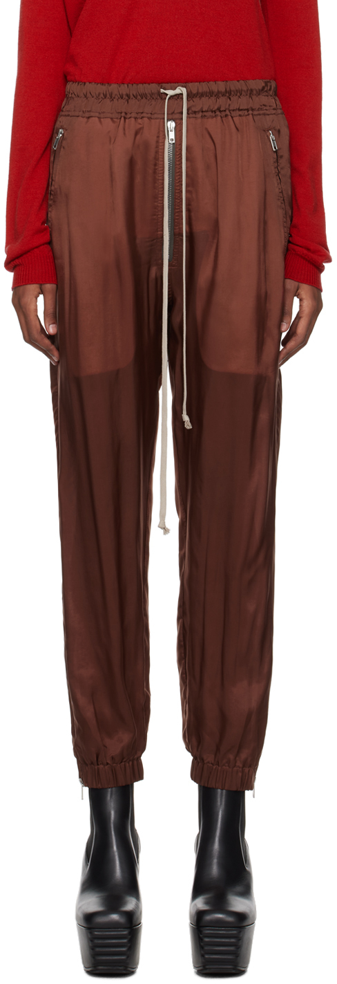 Rick Owens Satin Cropped Track Trousers In Brown
