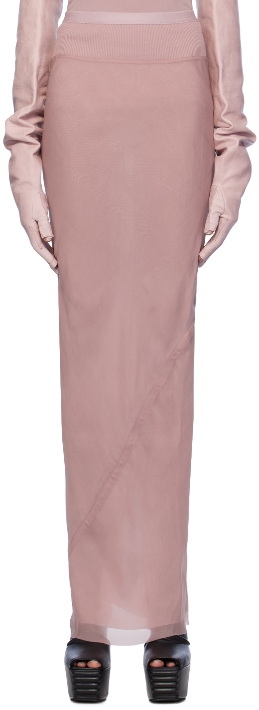 Rick Owens Coda Cotton Blend-trimmed Silk-voile Maxi Skirt In Pink