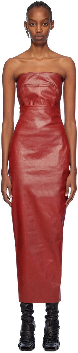 Shop Rick Owens Red Dirt Pillar Denim Maxi Skirt In 03 Cardinal Red