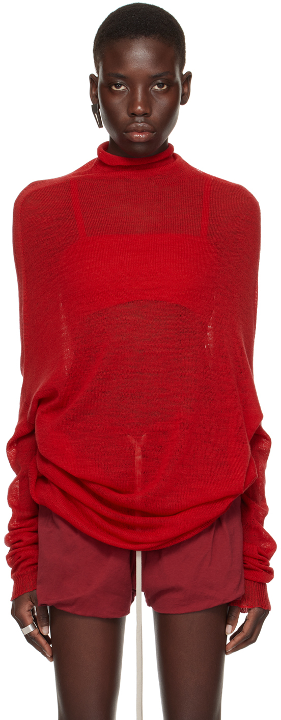 Red Shroud Turtleneck by Rick Owens on Sale