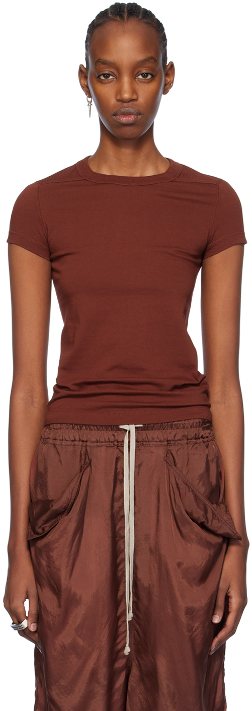 Rick Owens Brown Cropped Level T-shirt In 73 Henna