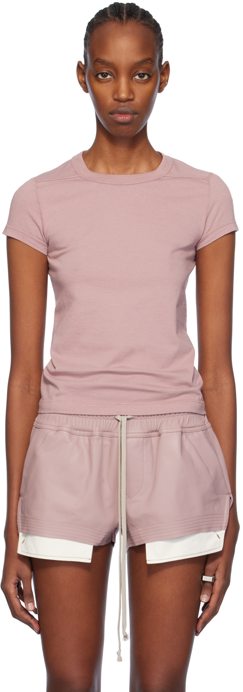 Rick Owens Pink Cropped Level T-shirt In 63 Dusty Pink