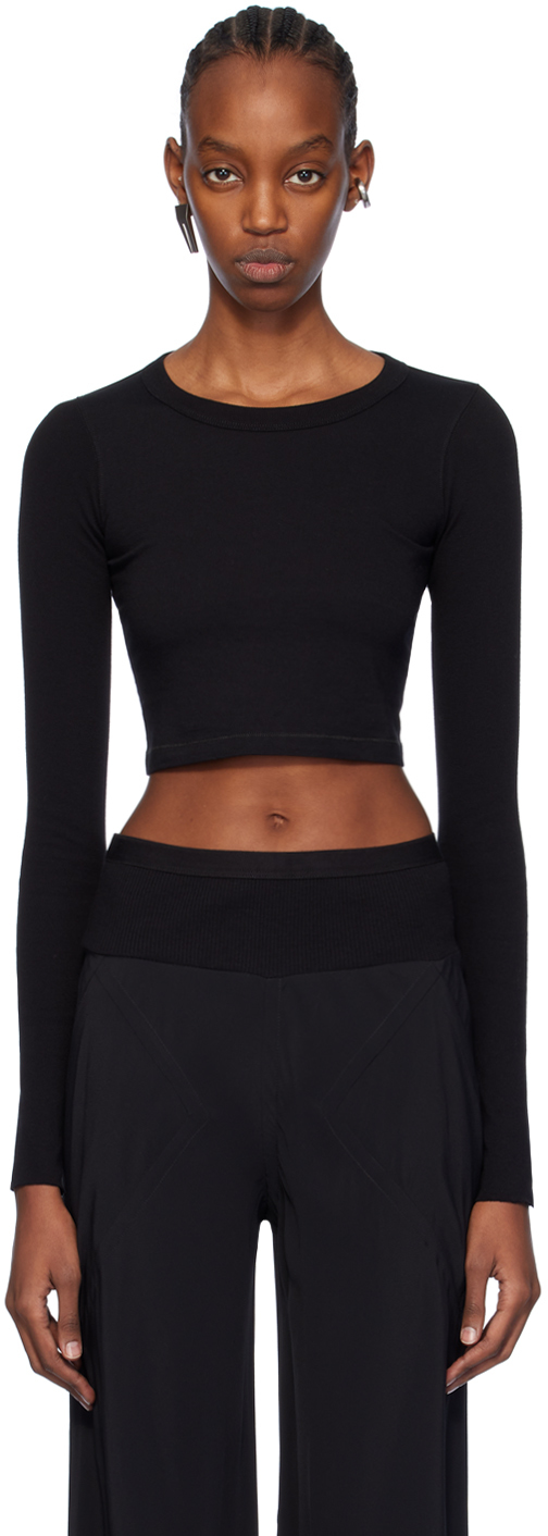 Rick Owens Black Cropped Level T Long Sleeve T-shirt In 09 Black
