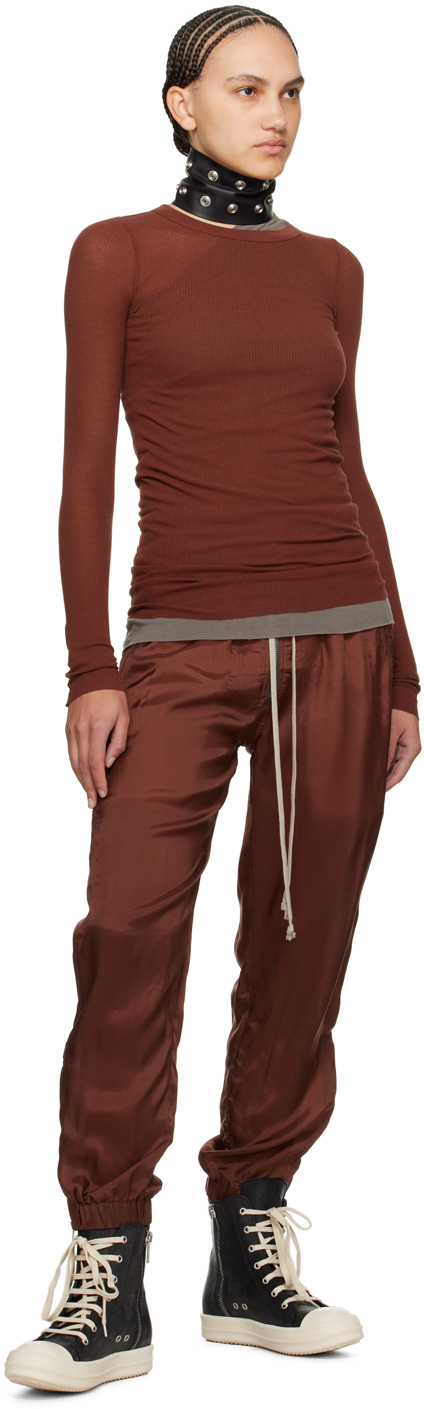 Rick Owens Burgundy Crewneck Long Sleeve T-shirt In 73 Henna