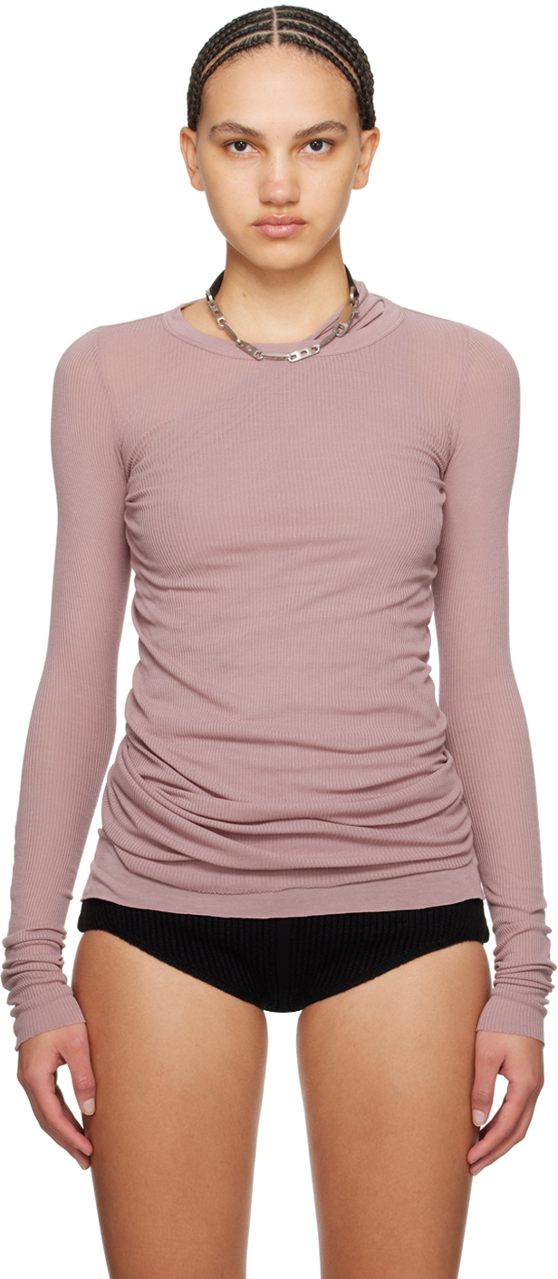 Rick Owens Pink Crewneck Long Sleeve T-shirt In 63 Dusty Pink
