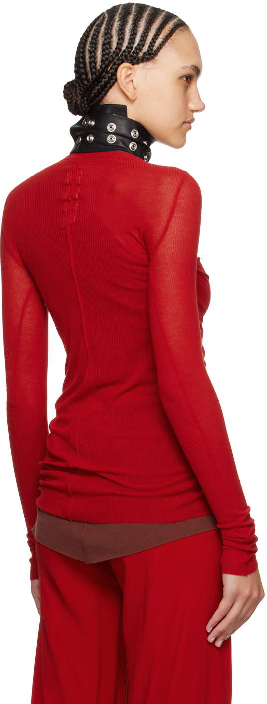 Rick Owens Long-sleeve Ribbed T-shirt In 03 Cardinal Red
