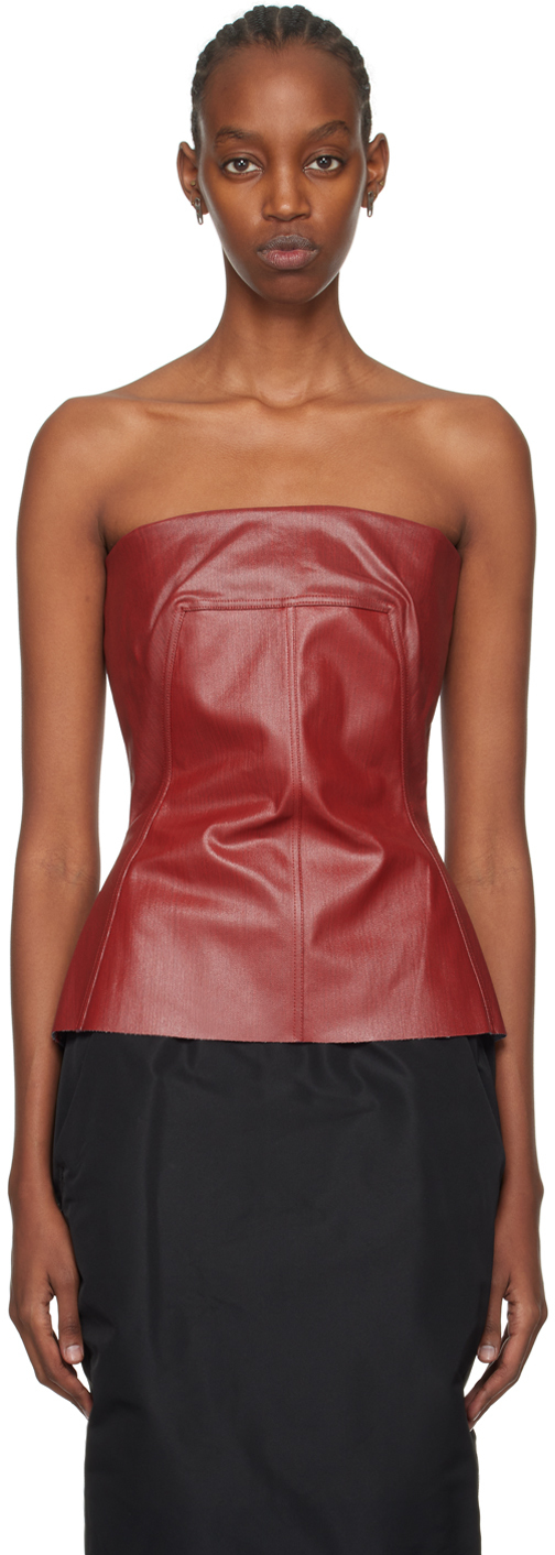 Shop Rick Owens Red Coated Denim Camisole In 03 Cardinal Red