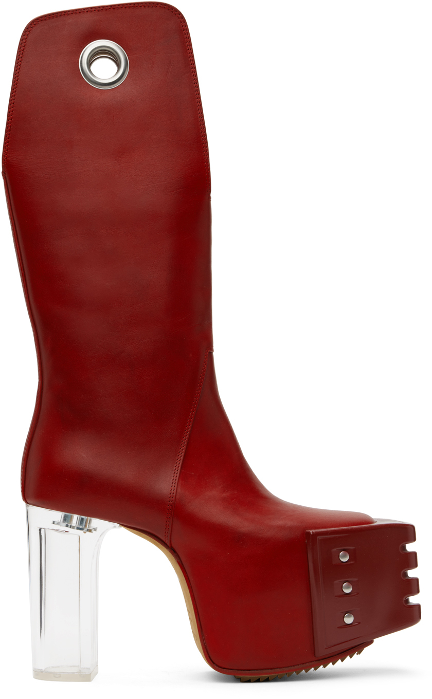 Shop Rick Owens Red Kowboy Grill Platform 45 Boots In 30 Cardinal Red/cle
