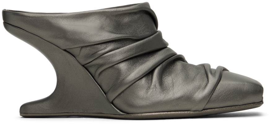 Shop Rick Owens Gunmetal Cantilever And Twisted Mules In 68 Gunmetal